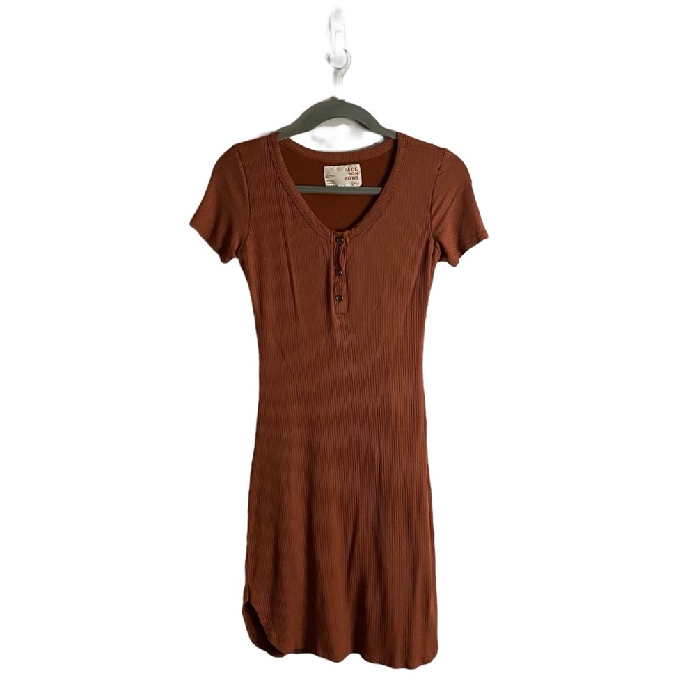 Jackson Rowe Women's Orange Ribbed Button Short Sleeve Mini Dress